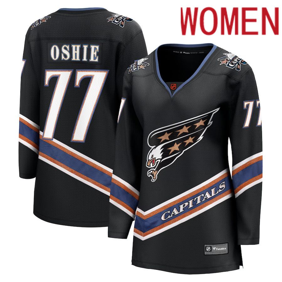 Women Washington Capitals #77 TJ Oshie Fanatics Branded Black Special Edition Breakaway Player NHL Jersey
